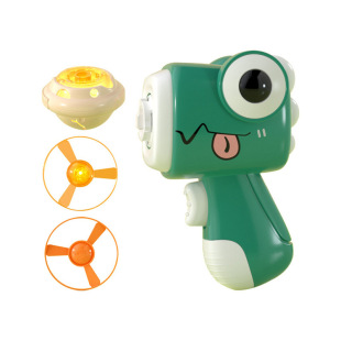 Cross-border cartoon dinosaur flying saucer gyro gun with light rotating launch frisbee bamboo dragonfly children boys and girls toys