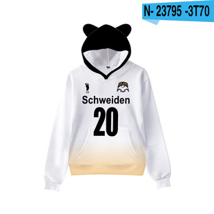 Day-to-day Volleyball Teenager COS Aces Wooded Wild Cat Ears Hooded Long Sleeve Adult Sweatshirt Fleece