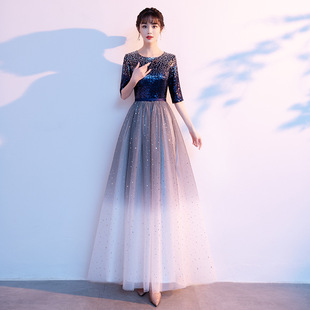 Star Evening Dress Women's Chorus Costume Women's 2025 New Style Recitation Elegant Solo Conductor Costume Customization