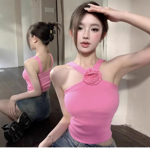 Design Three-dimensional Flower Sling Sexy Summer Vest Short New Knitted Pure Desire Spice Girl Base Tube Top