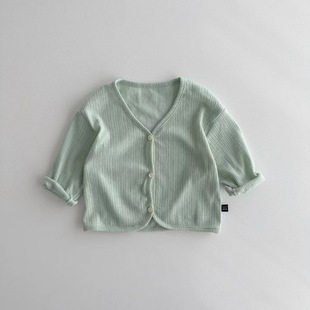 Baby Summer Cotton Breathable Lightweight Cardigan Sunscreen Clothing Single-breasted V-neck Skin-friendly Jacket Baby Children's Clothing Summer