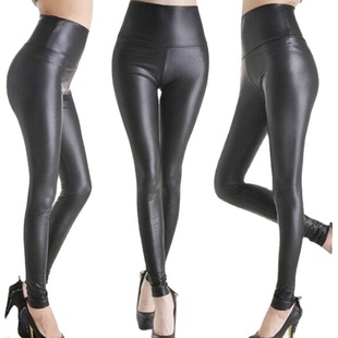 Wish New European and American Women's High Waist Leggings Casual Slim-Fit Simple Leather Pants CM9004