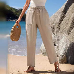 Ebay AliExpress Foreign Trade High Waist Loose Harlan Casual Large Pocket Women's Pants with Loose Loose Wide Leg Pants with Loose Waist