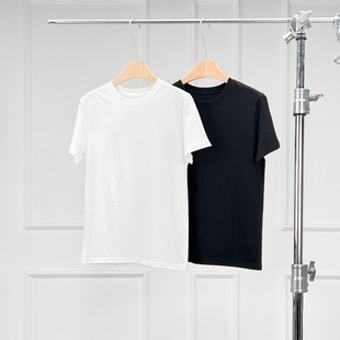 Source factory | SST011 2025 spring and summer new black and white simple Joker coat crew neck short sleeve T-shirt women