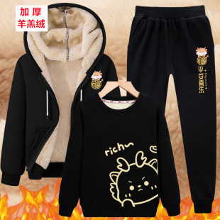 2024 Year of the Dragon New Year Clothing Plus Velvet Thickened a Set of Chinese Style New Red Clothes for Boys and Girls Happy Year of Life 12