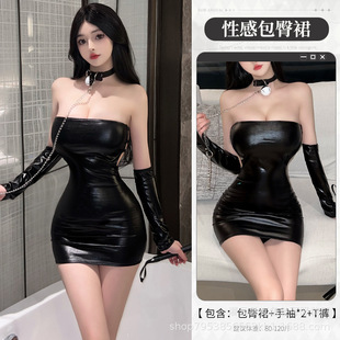 Love night sexy lingerie queen royal sister sexy strapless tight patent leather uniform temptation jumpsuit 8606
