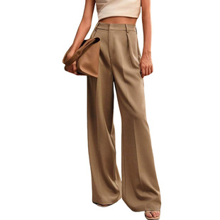 Europe and the United States cross-border high waist suit pants Amazon new women's casual loose straight business commuter wide leg pants women