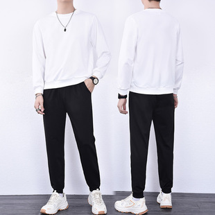 Ins Trendy Brand Loose Sweatshirt suit Trendy Men's Heavy Long Sleeve T-shirt 2024 New Men's Jacket Pants Spring and Autumn