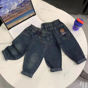 Autumn Girl's Pants Stylish Children's Jeans Korean Style Fashionable Boys Cartoon Stretch Trousers