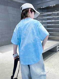 Men's Big Children's Summer Short-sleeved T-shirt 2025 New Children's Summer Loose Top Boys Summer Tie-dyed Half-sleeved Trendy T