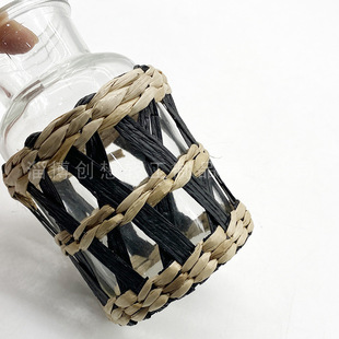 Handmade thin straw paper rope glass cup set water cup straw woven crafts straw glass moisture removal thickened sealed jar with lid
