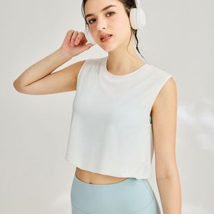 Summer Naked Sports Vest Sleeveless Crewneck Blouse Women's Running Quick-drying Clothes Loose Yoga Clothes Top