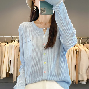 Spring and Autumn New Style Chanel Style Lightweight Half-open Round Neck Worsted Wool Cardigan Women's Coat Knitted Long-sleeved Outer Top