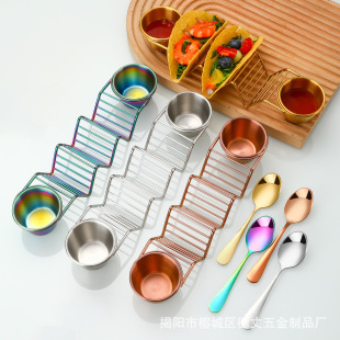 Cross-border 201 stainless steel Mexican pancake rack in stock dipping dish TacoHolderStand double cup food rack