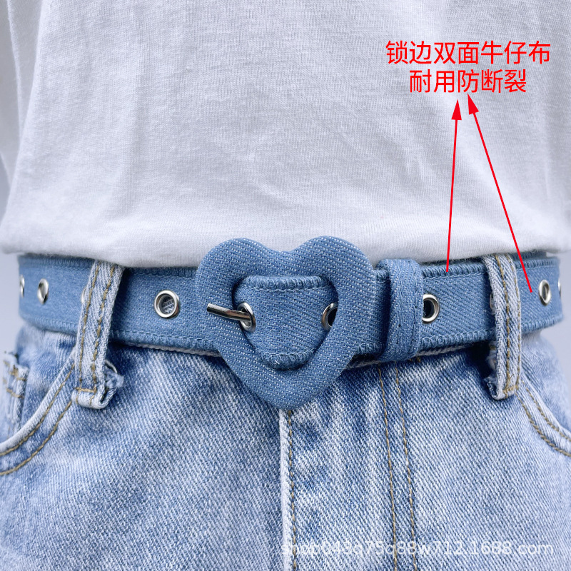 Heart-Shaped Belt for Women, Decorative Jeans, Summer New Versatile Fashion Korean Fabric Belt Style Belt for Students