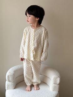 Children's pajamas girls' cotton gauze 2024 new spring and autumn Boys' long sleeve suit children's baby homewear