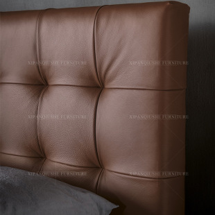 Italian Minimalist Leather Bed Modern Minimalist Small Apartment Double Bed Master Bedroom Pull Point Leather Bed Nordic 1.8 m Wedding Bed