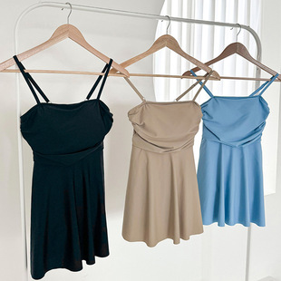 Special offer] Korean version of small fresh girl conservative skirt pleated belly slim strap new fashion simple swimsuit