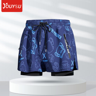 Swimming Trunks Double Men's New Loose plus size Anti-embarrassment Quick-drying Hot Spring Swimwear Professional Swimming Trunks for Men Wholesale