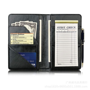 Foreign trade hot menu check clip PU wallet waterproof hotel bill with change zipper wallet