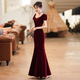 Big Choir Costume Women's Long Dress Temperament Red Song Chorus Adult Conductor Costume Host Red Evening Dress