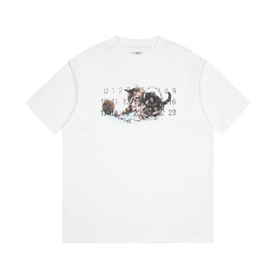 Margiela MM6 Календарь буквенно-цифровые трансграничные короткие рукава с четырьмя углами вышивки перевернутые футболки для мужчин и женщин