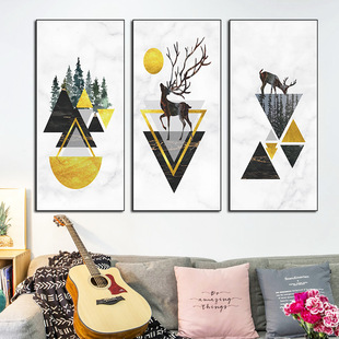 New LH016 Nordic Simple Modern Triptych Elk Living Room Sofa Background Light Luxury Decorative Wall Sticker Self Adhesive