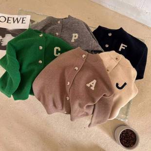 Trendy Children's Sweater 2024 Autumn New Boys and Girls Crewneck Color Letter Cardigan Baby Casual Jacket