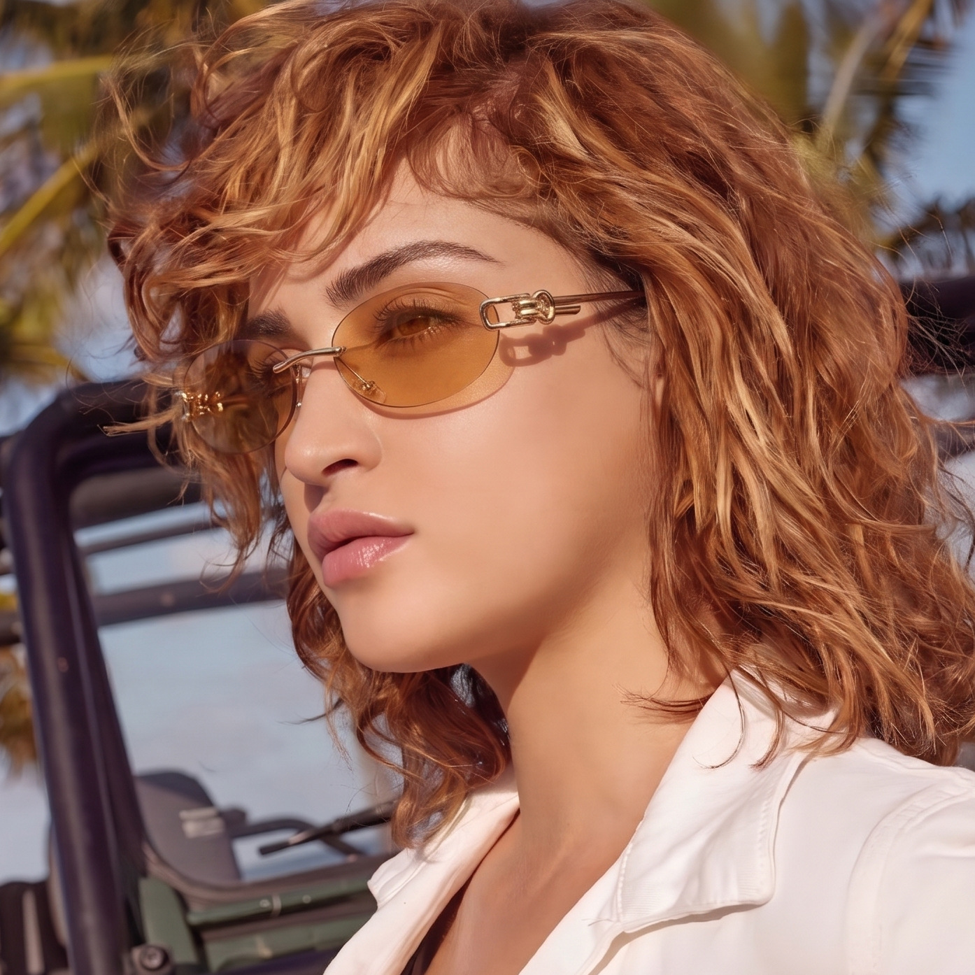Fashionable New Frameless Oval Metal Sunglasses, Personalized Frameless Versatile Sunglasses for Men and Women, High-End Trendy Glasses