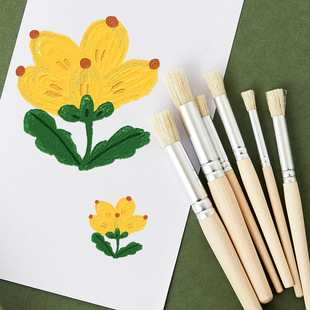 Cross-border wholesale 6 log pole bristle brush children's drawing row pen acrylic gouache brush art supplies