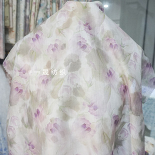2024 Spring and Summer Qui Tencel Printed Fabric Tencel Polyester Thin Cheongsam Hanfu Women's Clothing Fabric New Chinese Style Fabric