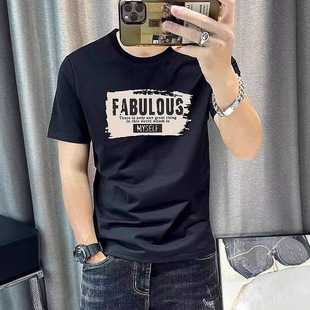 Cross-border 2025 Explosions Heavy Cotton Short-sleeved T-shirt Men's Summer Fashion Brand Loose Fashion All-match Printed Top