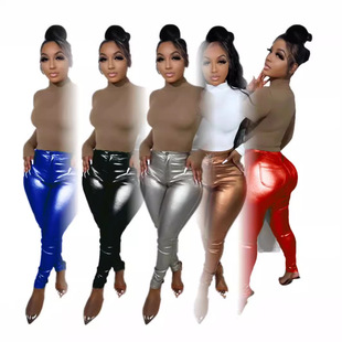 D8157 European and American cross-border autumn and winter women's new leather pants fashion casual tight sexy solid color nightclub leggings