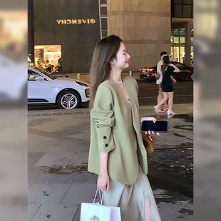 NUNBAI чувствует жареный уличный костюм европейская версия Xiao Xiangfeng зеленый маленький пиджак для женской весны новый