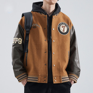 Hanska Heavy Wool Jacket Men's 2024 Autumn American Vintage Baseball Suit Loose Contrast Leather Jacket