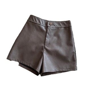 2023 autumn and winter plus size chubby girl black wide-leg pants women's high waist outer wear slimming PU leather shorts casual bottoming boot pants