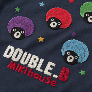 In stock miki children's clothing 2024 Summer cartoon DB explosion head black bear badge embroidered short sleeve t-shirt