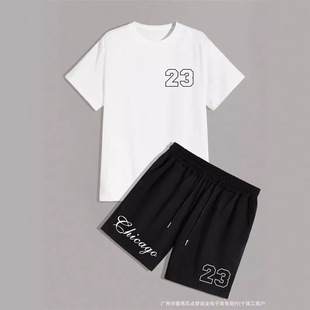 No. 23 suit Amazon Sports Leisure suit 2024 Foreign Trade wish Explosions Men's Summer Crewneck Short Sleeve Shorts