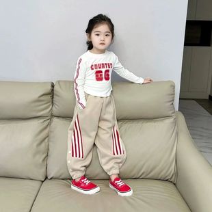 Girls 2023 Autumn New suit Children Early Autumn Casual Striped T-shirt Outdoor Sports Pants suit