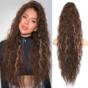 Xuchang Wig Grab Clip Ponytail Water Ripple Long Curly Hair Fluffy Long Curly Hair Ponytail Amazon Cross-border Wig