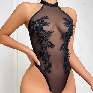 Cross-border source INS Europe and the United States best selling sexy water soluble flower perspective hot girl slim underwear sexy jumpsuit 2962