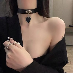 goddess choker leather bell sm collar traction rope k9 puppy neck chain love fun letters clavicle chain