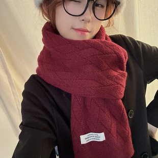 Ancora Red ~ Solid Color Scarf Women's Winter Atmosphere Red Knitted Wool Korean New Year Scarf Advanced Sense