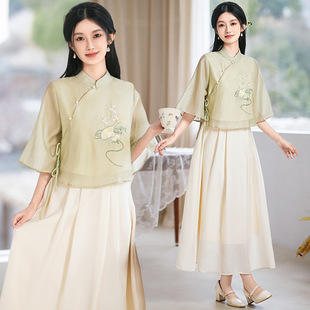2024 Новый китайский стиль ретро-улучшенное платье cheongsam из двух частей фея ретро-литературный набор девушек