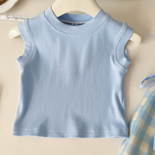Girls' Thin Summer Two-piece Set 2025 New Fashionable Korean Style Children's Plaid Ankle-length Pants Trendy suit
