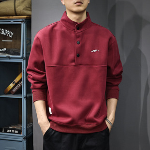 Half Open POLO Collar Sweater Men's Autumn and Winter New American Style Fashionable Brand Embroidered Loose All-match plus size Pullover Casual Jacket