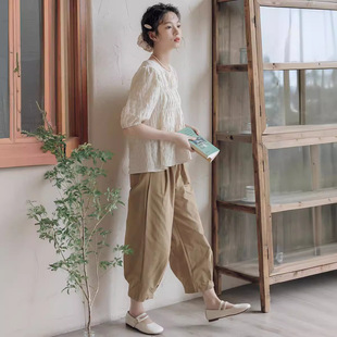 2024 Summer New Korean Style Simple Loose Casual Chic Pleated Design Radish Ankle-length Pants Women's Harlan Pants