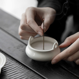 Yishu Tea Words Plant and Wood Ash Incense Censer Ceramic Incense Censer Household Incense Censer Chinese Zen Tea Ceremony Indoor Decoration