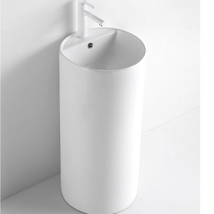 Round Ceramic Column Basin Balcony Wash Basin Hotel Home Bathroom Small Apartment Integrated Floor-standing Washbasin