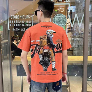 Back Motorcycle Printed Short-sleeved T-shirt Men's 2025 Summer New Arrival Men's Trendy Brand Motorcycle Distinctive Top T-shirt